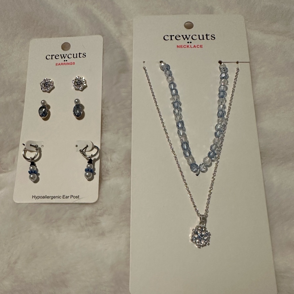 Snowflake J.Crew Silver and Blue Earrings and necklace set